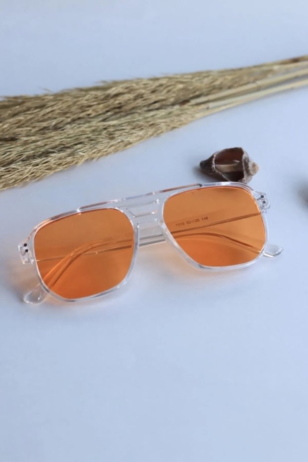 Unisex Matte Orange Transparent Minimal Vintage Retro Bone Sunglasses