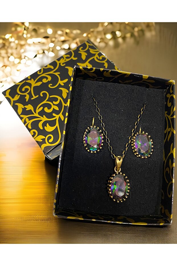 Mystic Topaz Natural Necklace Earring Set