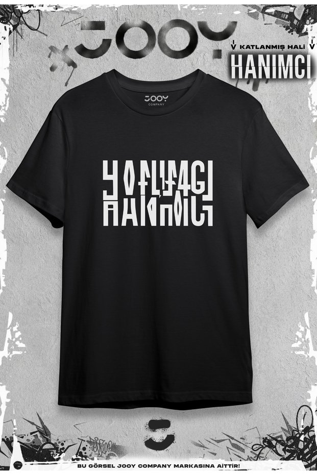 Hanımcı تي شيرت أسود بتصميم مطوي كبير الحجم