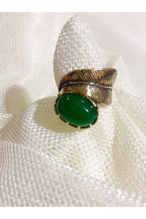 ورقة العقيق الأخضر أحسب خاتم النحاس الرجعية - 3