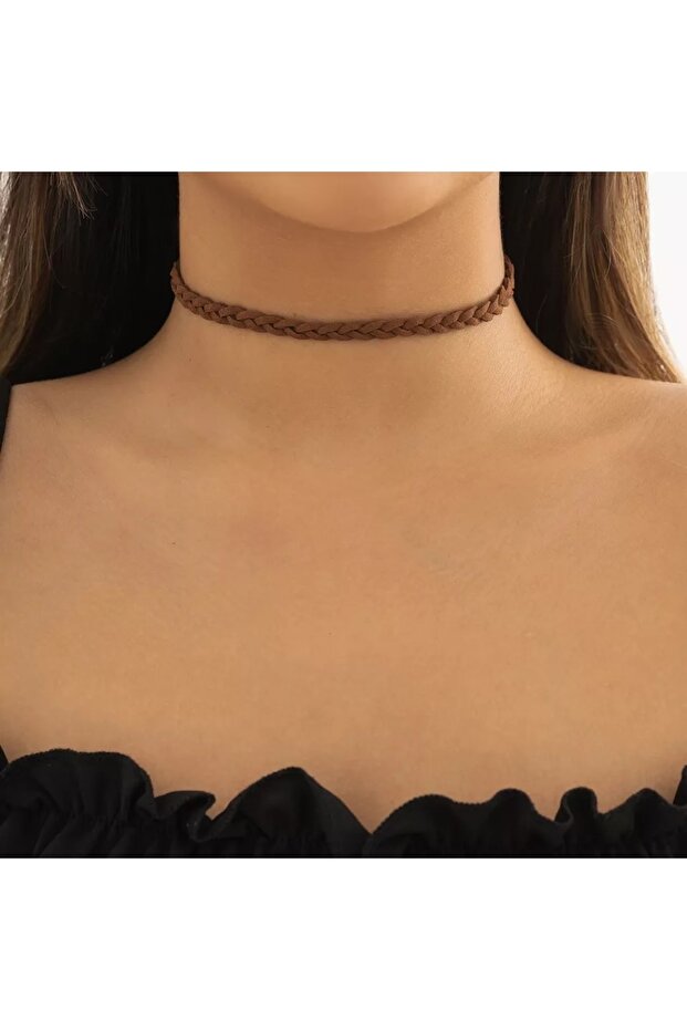 Vintage Taba Süet Choker Kolye - 4