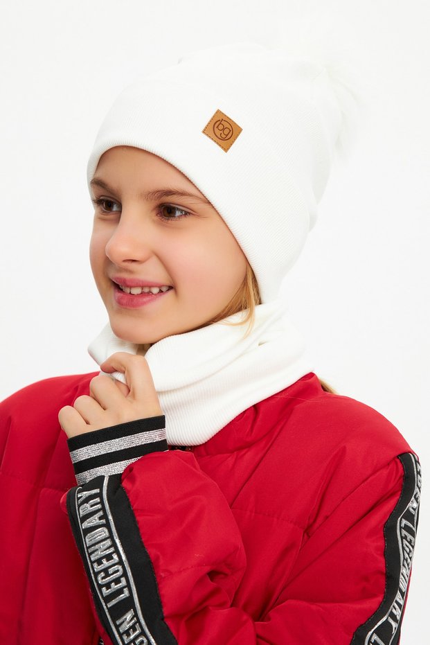 Baby Girl Child Fur Pompom Hat Beanie Neck Collar Set Comfortable 100% Cotton Camisole