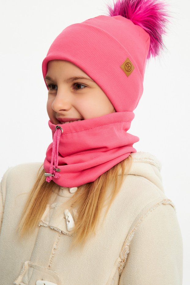 Baby Girl Child Fur Pompom Hat Beanie Neck Collar Set Comfortable 100% Cotton Camisole