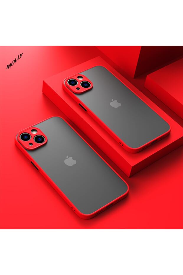 Red Back Hard Frosted Edges Silicone Case for iPhone 14