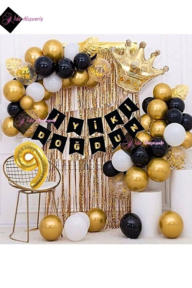 9 Year Old King Crowned Balloon Chain Birthday Set Happy Birthday