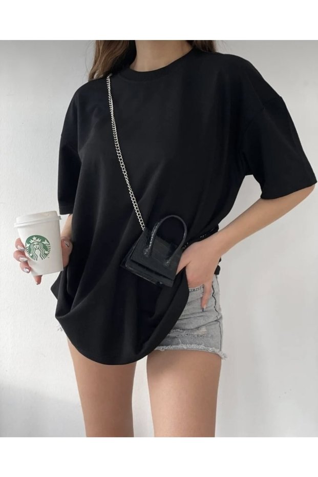 Unisex Black Plain Crew Neck Oversize T-shirt
