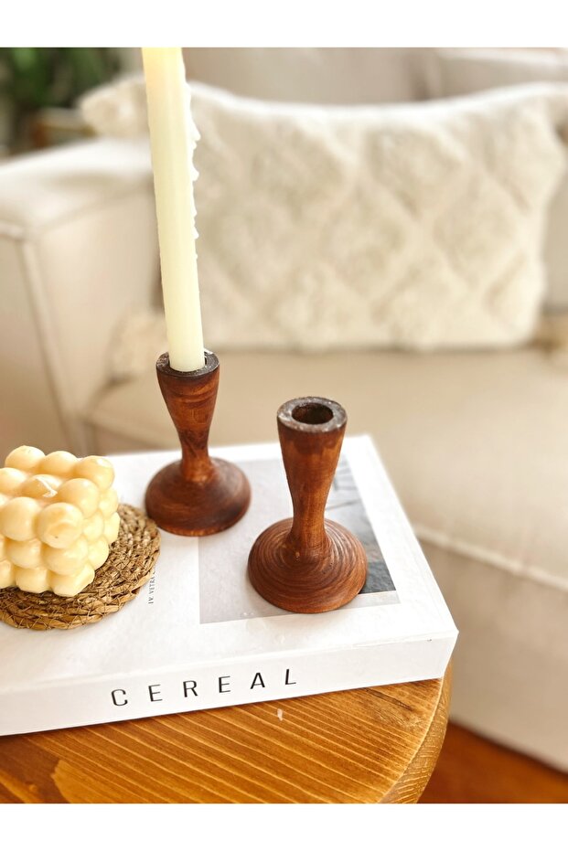 2li Ahşap Konik Mumluk / Şamdan - 4