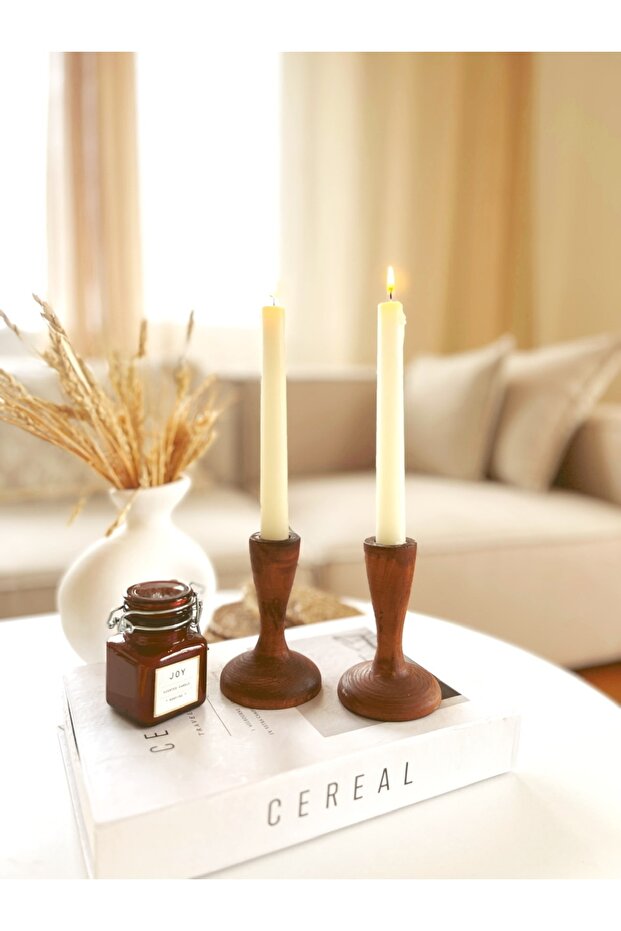 2li Ahşap Konik Mumluk / Şamdan - 1