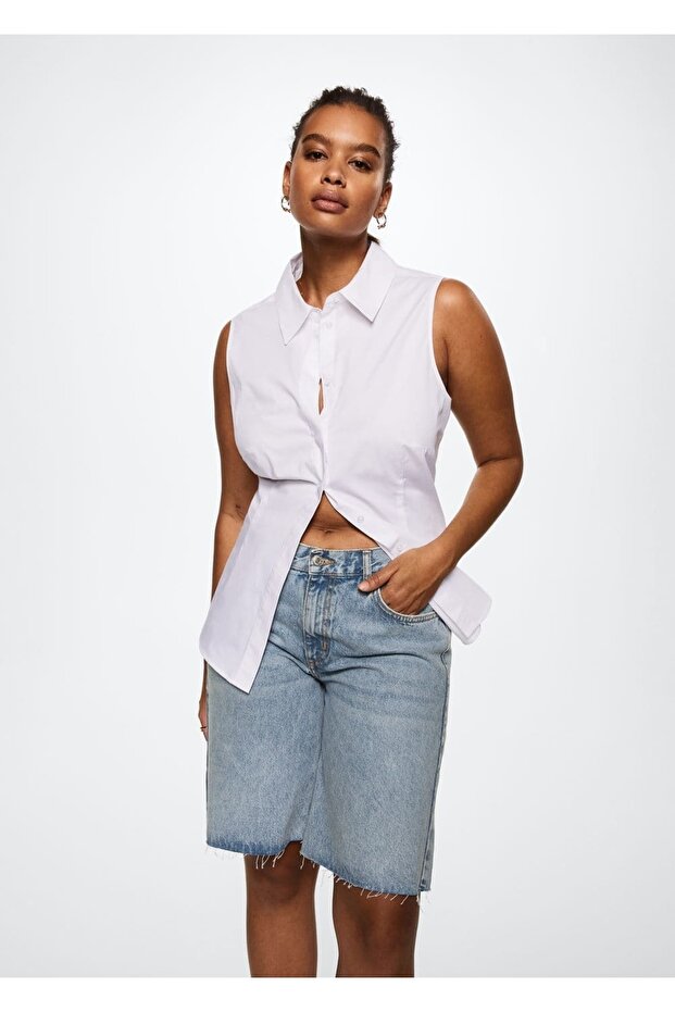 Paçaları Dikişsiz Denim Bermuda Şort - 7