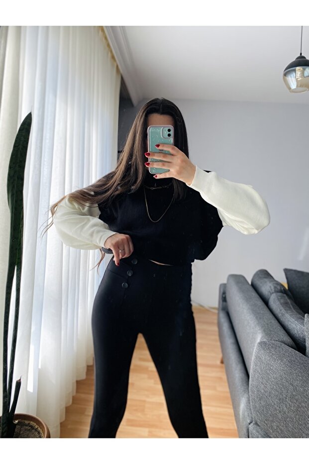 Siyah-krem Crop Kazak - 1