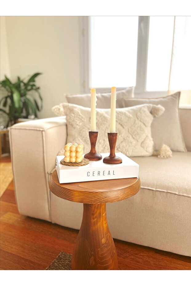 2li Ahşap Konik Mumluk / Şamdan - 2