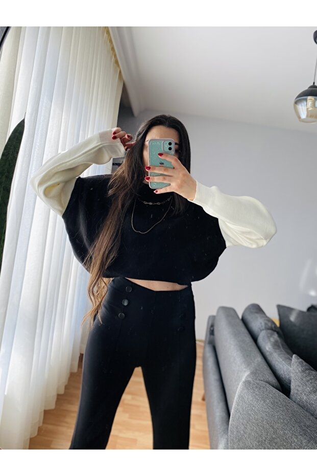 Siyah-krem Crop Kazak - 2