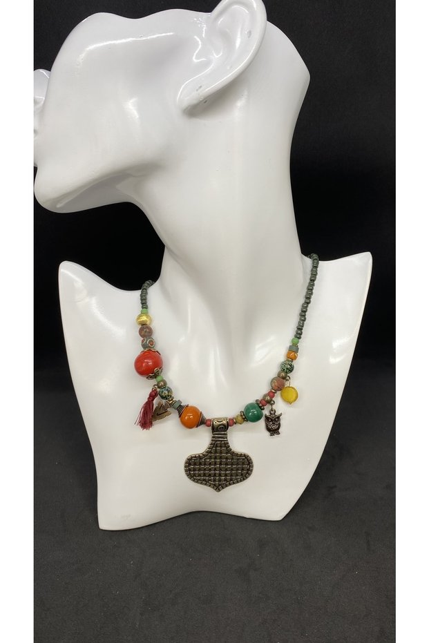Handmade Ethnic Authentic Brass Apparatus Glass Bead Women's Necklace