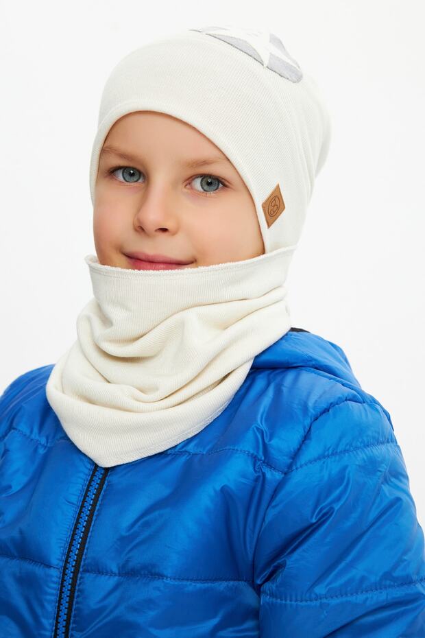 Baby Boy Kids Pompom Beanie Neck Collar Set Soft Double Layer 100% Natural Cotton