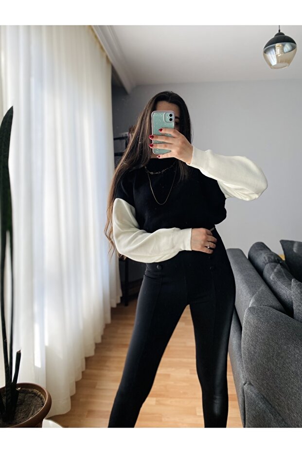 Siyah-krem Crop Kazak - 4