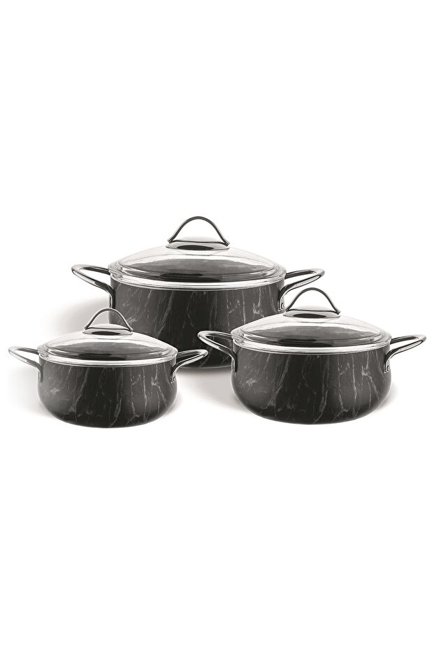 Marble Metal Saplı Sılver 3lü Güveç Set - 1