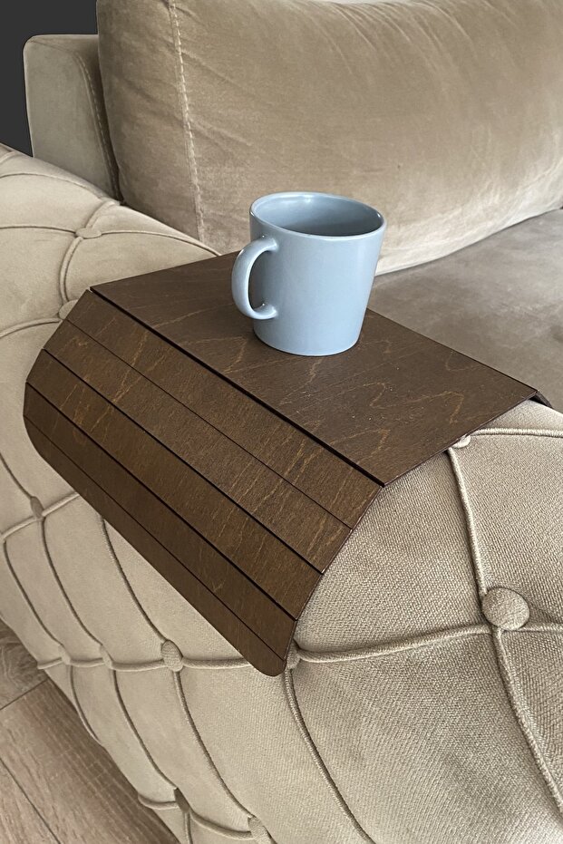 Kahverengi Koltuk Tepsisi 1 Adet Yan Sehpa Huş Ağacı 29x43cm Orta Sabit 16,5 cm Amerikan Servisi - 1