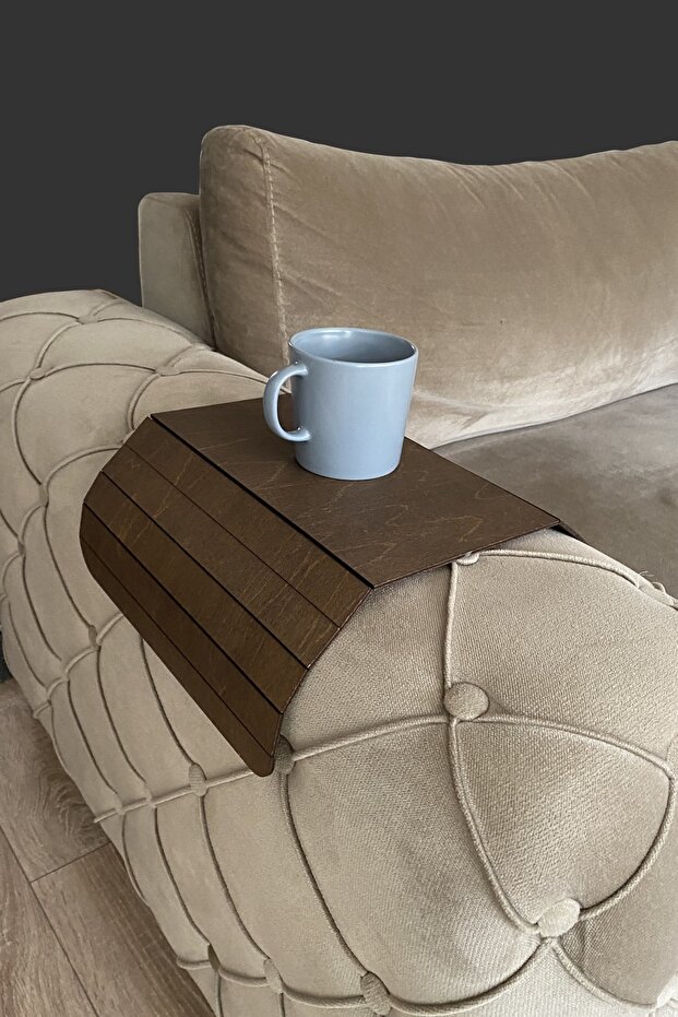 Kahverengi Koltuk Tepsisi 1 Adet Yan Sehpa Huş Ağacı 29x43cm Orta Sabit 16,5 cm Amerikan Servisi - 6