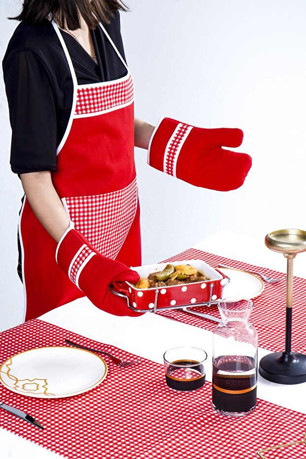 مريلة مطبخ باللون الأحمر - 5