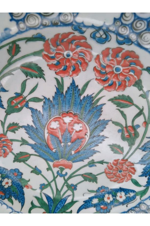 -çini El Emeği Teşhip Sanatı Özel Tasarım Kabartma Desenli Taş Çini 30 Cm Duvar Tabağı - 2