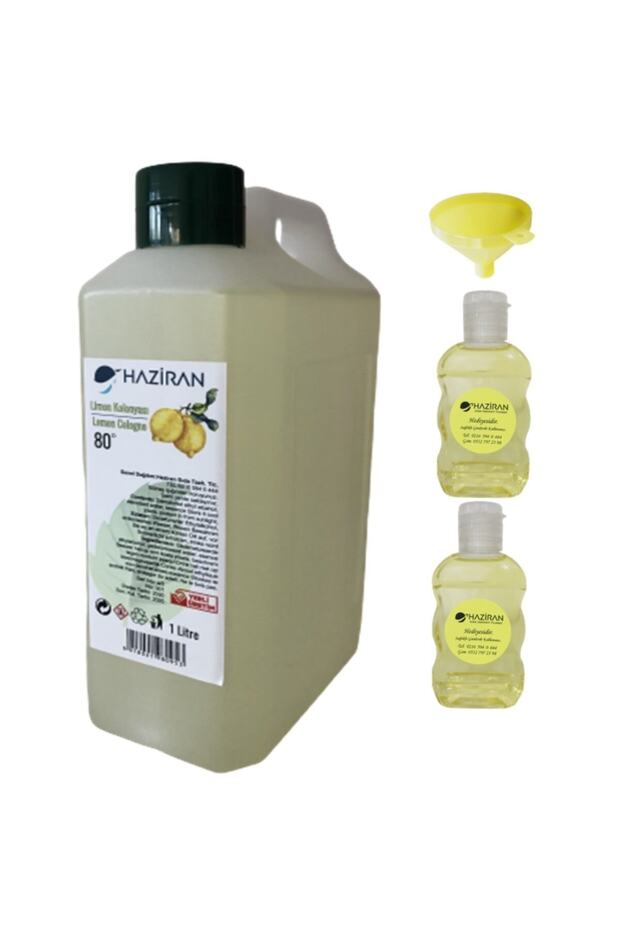Limon Kolonyası 80 Derece 1 Litrelik Bidon + 2 Adet 50 Ml 80° Mini Kolonya + Huni - 1