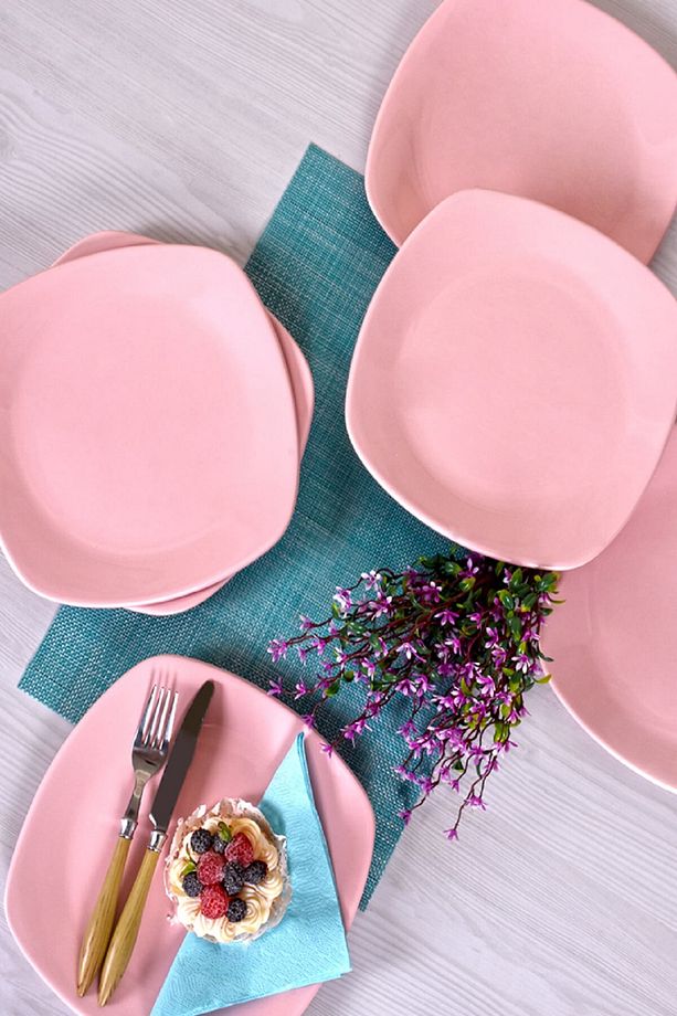 6 Adet 27 cm Açık Pembe Köşem Servis Tabağı ST001006F551A0000000ASD400 - 1