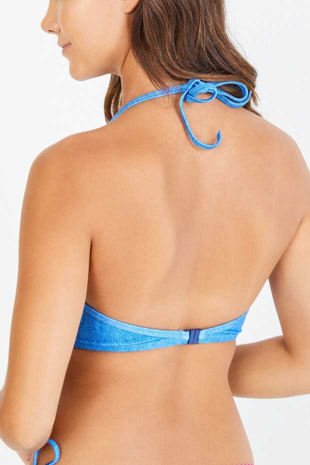 Denim Look Wrap Bikini Üstü - 3