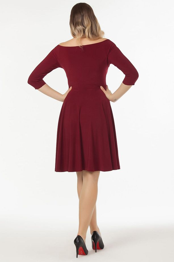 Kadın Bordo Madonna Yaka Hareketli Etek Detay Elbise 19LB9129 - 3