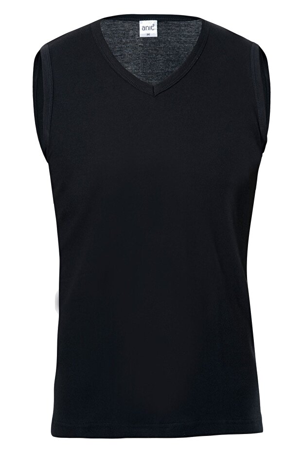 Men's Black Sleeveless V-Neck Rib T-Shirt