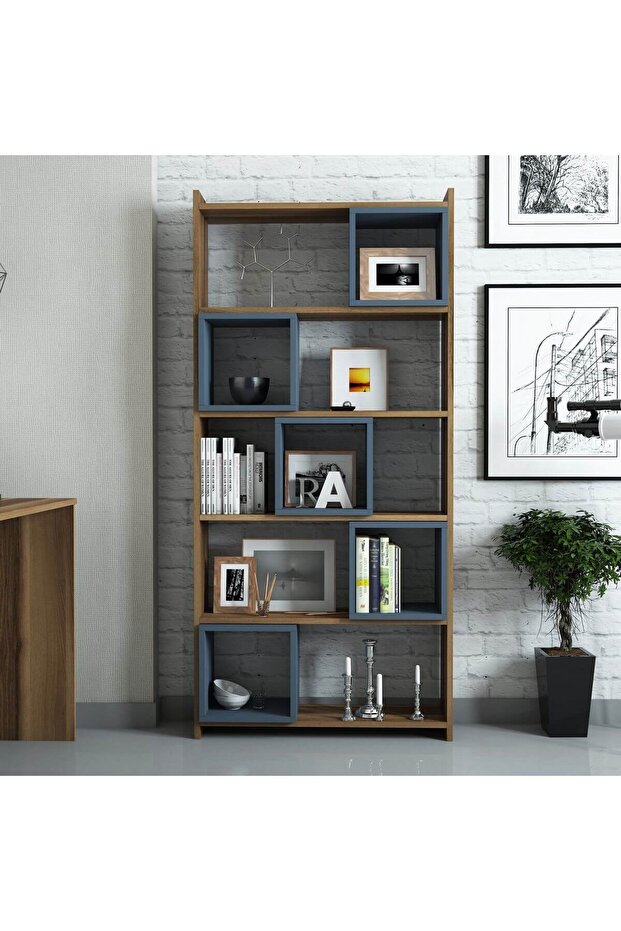 Box Kitaplık - Ceviz / Mavi - 3