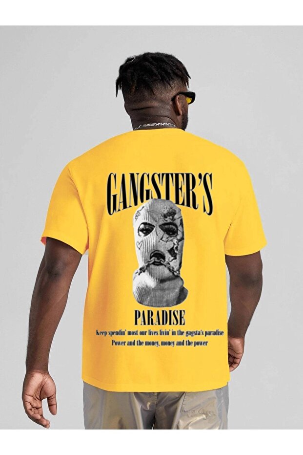 تي شيرت ذو رقبة دائرية كبير الحجم ومطبوع عليه Gangster's Paradise