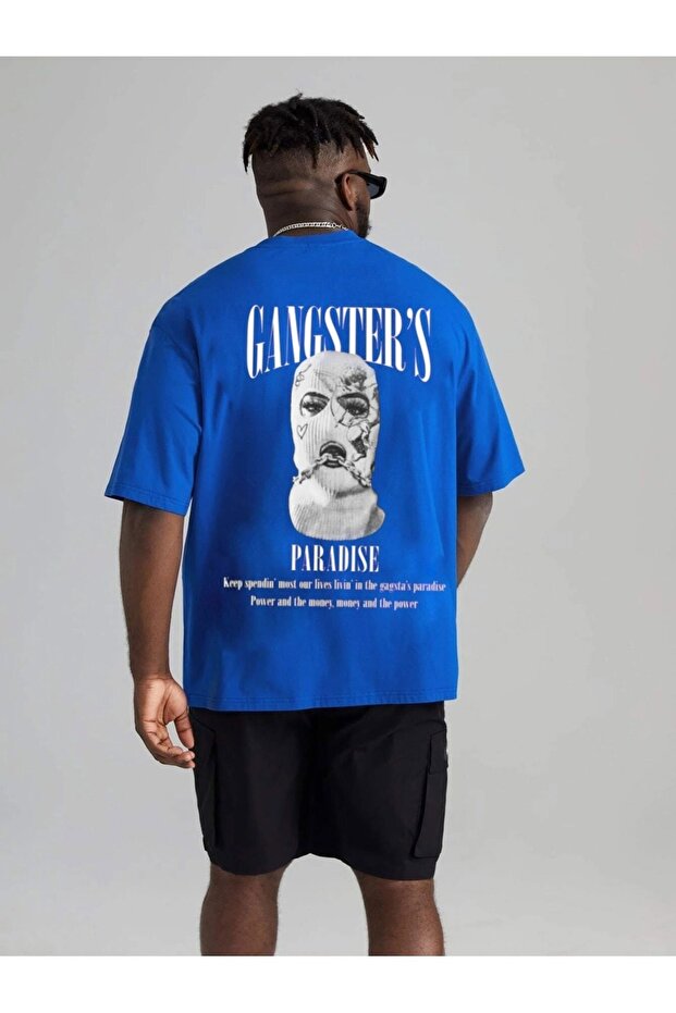 تي شيرت ذو رقبة دائرية كبير الحجم ومطبوع عليه Gangster's Paradise