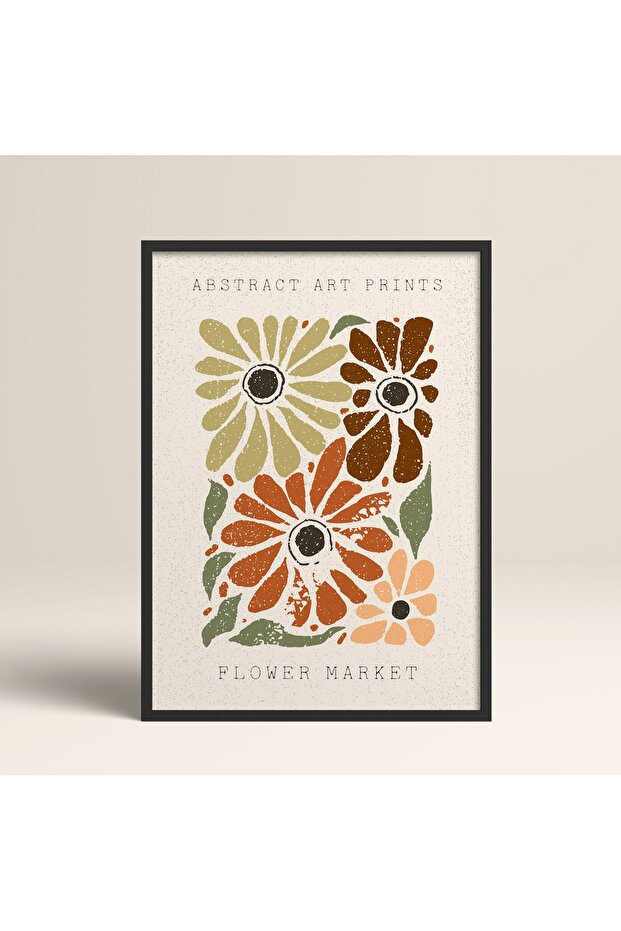 Abstract Colorful Patterns Flower Modern Art Painting with Black Laminated Frame