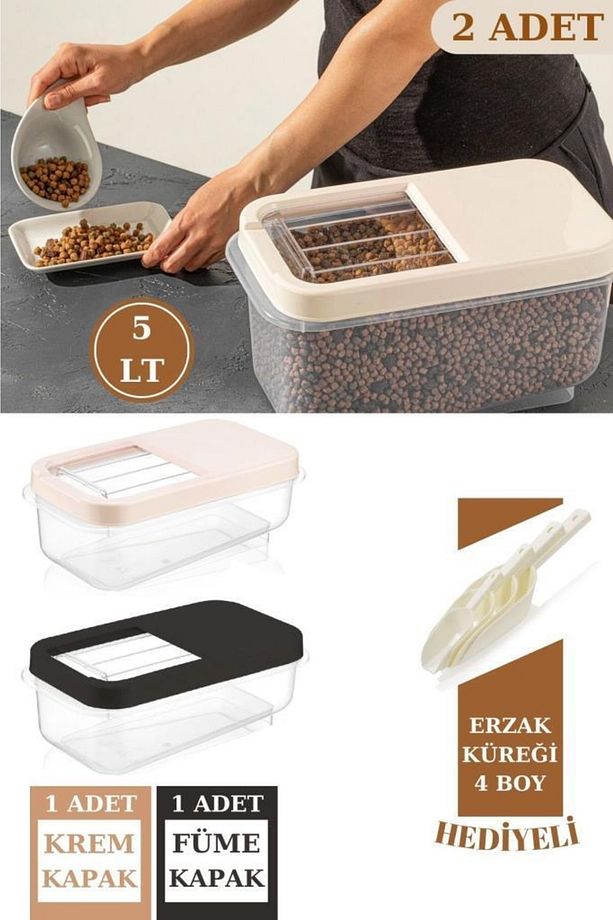 2 Adet Un Bakliyat Erzak Saklama Kabı Deterjan Kutusu 5lt Ve Erzak Küreği - 1