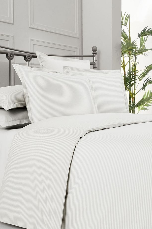 Fancy Stripe Beyaz Poplin Tek Kişilik %100 Pamuk Nevresim Takımı - 3