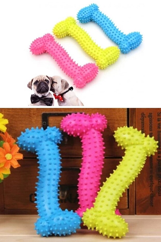 Tiny Kemik Oyuncağı Tırtıklı Yüzey Küçük Kemik Plastik Köpek Oyuncağı - 3