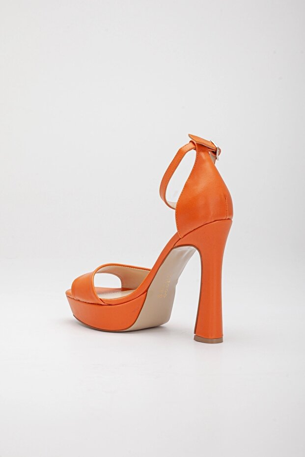 Kadın Turuncu Cilt Tek Bant Özel Üretim Kaplama Ökçe Platform Topuklu Ayakkabı - Topuk 12 cm - 4