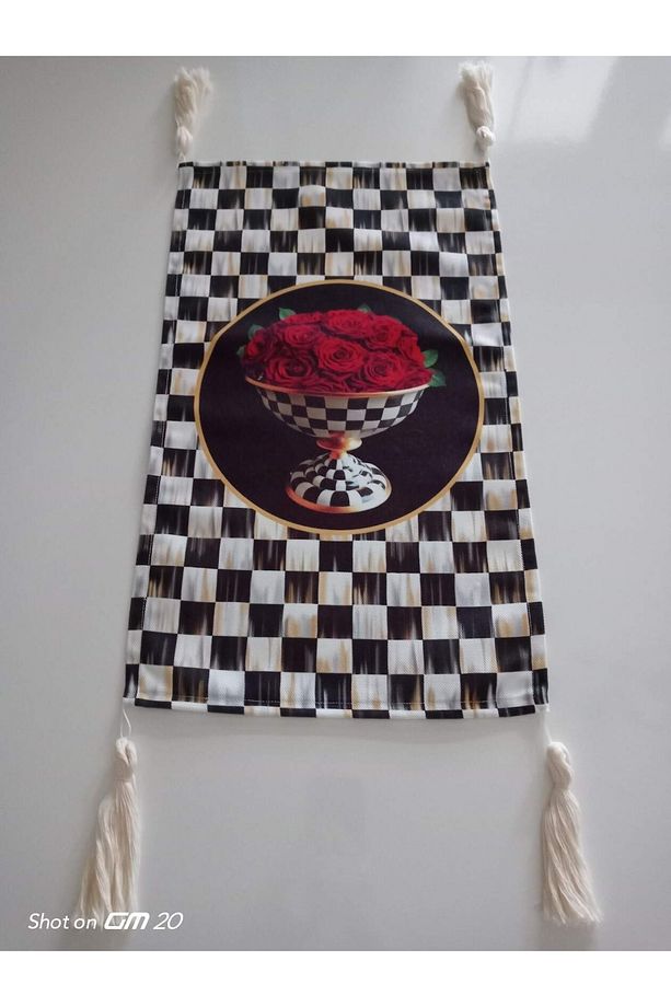 Dama Gül Vazo Desenli Fırın Örtüsü Runner 2 Adet Ölcü 30x51 Cm - 3