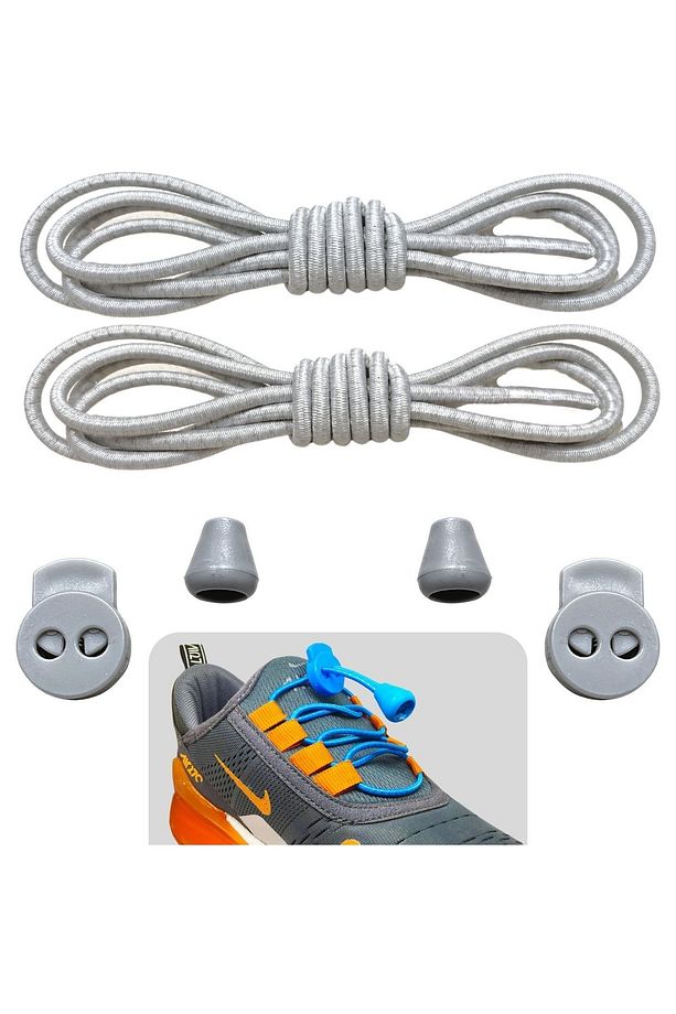 Gri Akıllı Bağcık, Pratik Lastikli Ayakkabı Bağcığı, Spor, Çocuk, Klasik Ve Bot Bağcığı, 1 Çift - 1