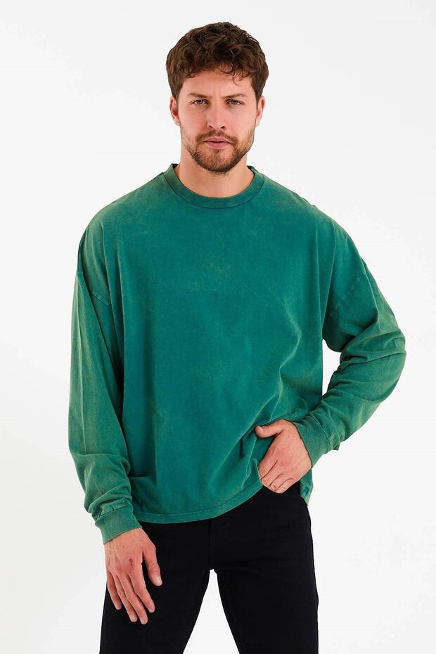 Oversize Green Long Sleeve Men's T-shirt