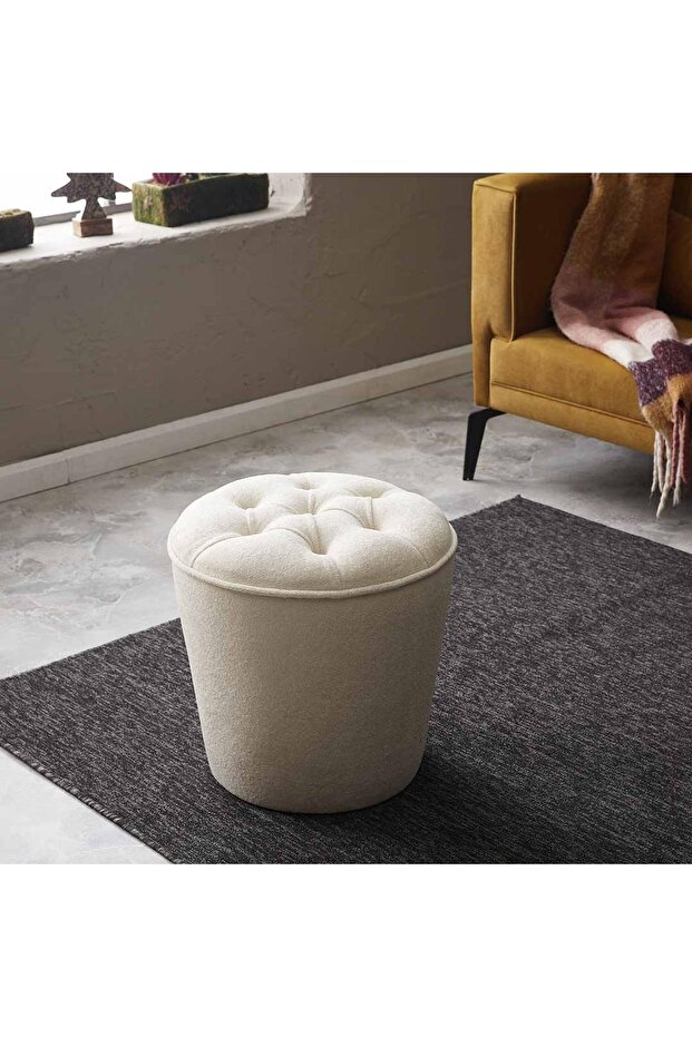 Konik Silindir Puf - Krem - 4