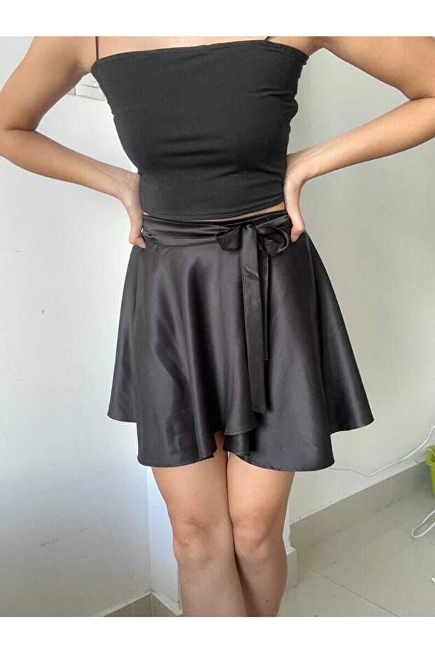 Saten Mini Kloş Etek - 1