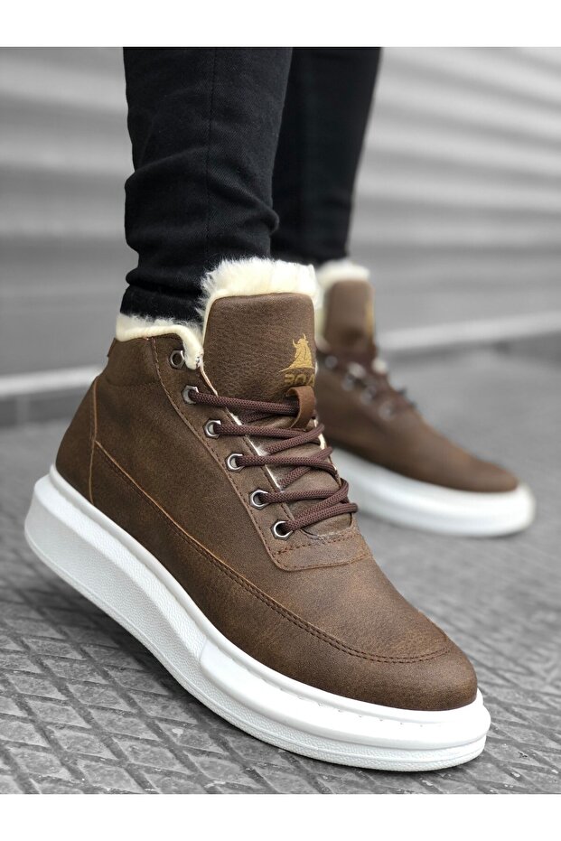 Men's Daily Mink Artificial Leather Water Resistant Winter Boots with Fur Lace-up Stylish and Comfortable Boots
