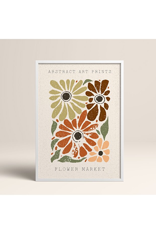 Abstract Colorful Patterns Flower Modern Art Painting with White Laminated Frame
