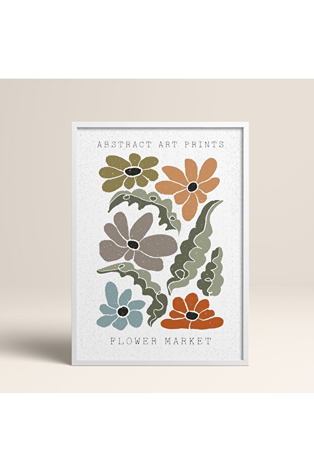 Abstract Colorful Patterns Flower Modern Art Painting with White Laminated Frame