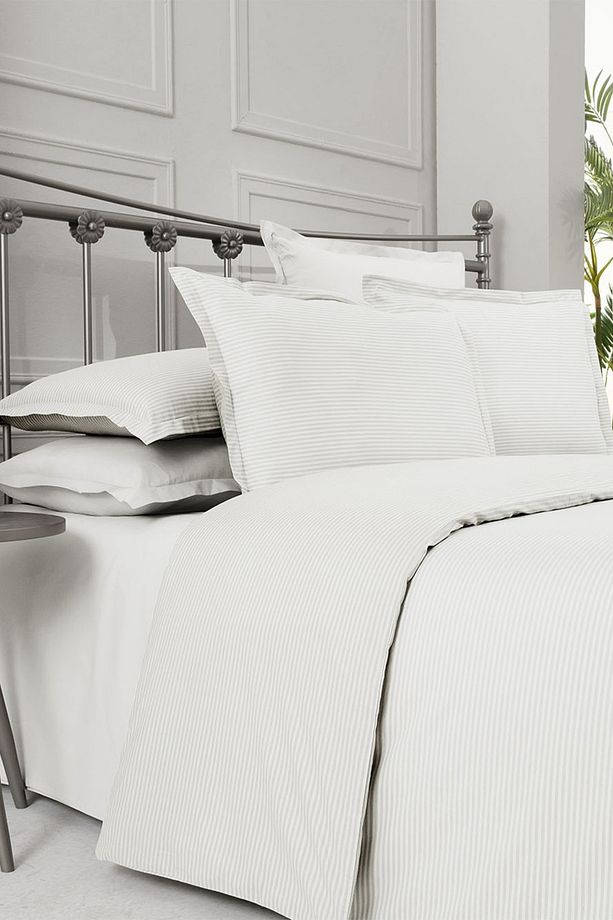 Fancy Stripe Beyaz Poplin Tek Kişilik %100 Pamuk Nevresim Takımı - 1