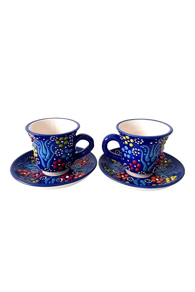 Tile Embossed Patterned Double Turkish Coffee Set