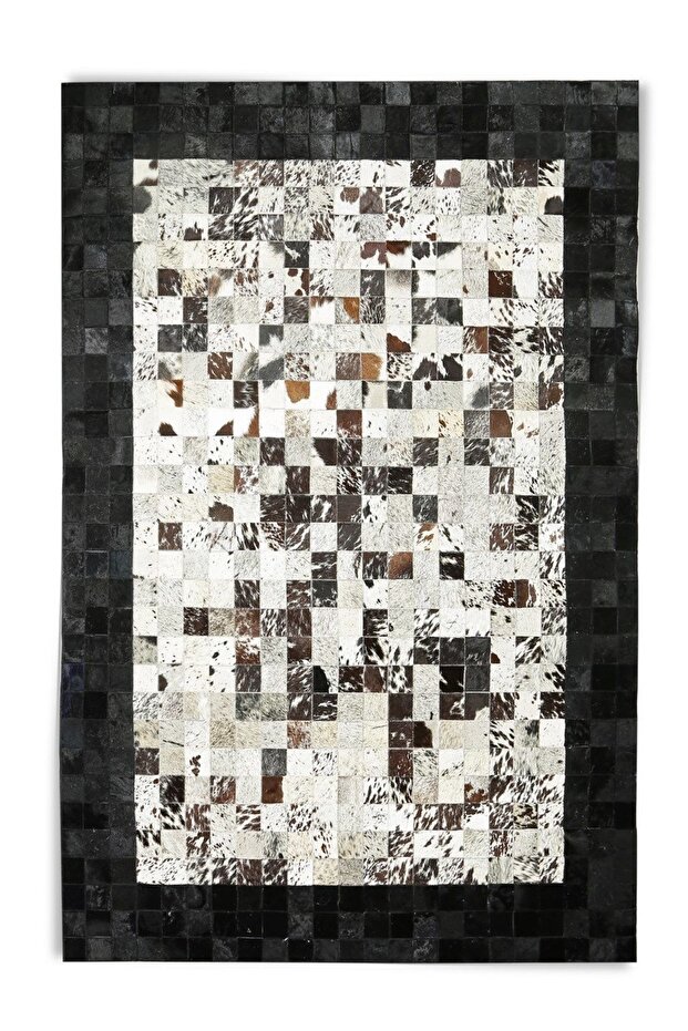 Siyah & Krem Dana Derisi Patchwork Halı
