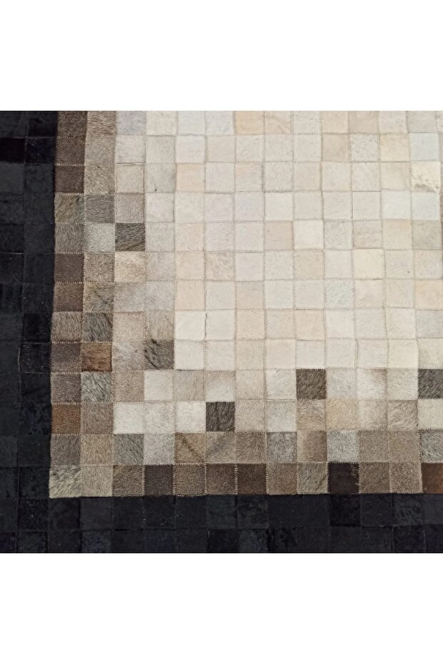 Siyah & Krem Dana Derisi Patchwork Halı - 4