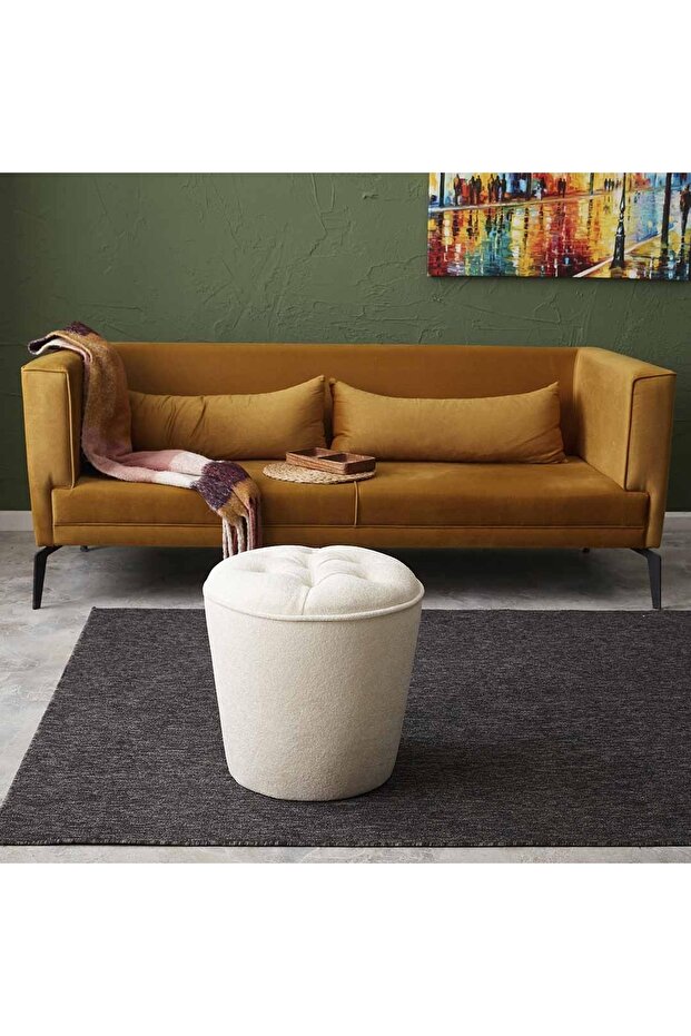 Konik Silindir Puf - Krem - 2